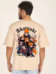 PRONK Round Neck Short Drop Shoulder Sleeves Graphic Printed Cotton T-shirt