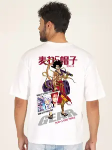 PRONK Round Neck Drop Down Shoulder Graphic Printed Cotton T-shirt