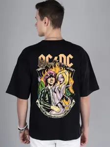 PRONK Round Neck Drop Down Shoulder Typography Printed Cotton T-shirt