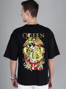 PRONK Round Neck Short Drop Down Shoulder Graphic Printed Oversized T-shirt