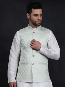 Wintage Woven Design Mandarin Collar Woven Nehru Jacket
