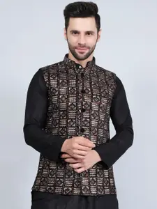 Wintage Woven Design Mandarin Collar Embroidered Nehru Jackets
