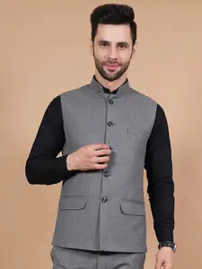 Wintage Mandarin Collar Woven Nehru Jacket