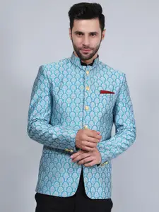 Wintage Self Design Mandarin Collar Banarasi Bandhgala Blazer