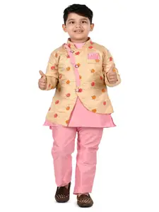 BAESD Boys Floral Embroidered Mandarin Collar Straight Kurta With Pyjama