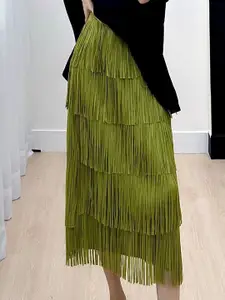 LULU & SKY Fringed A-Line Midi Skirt