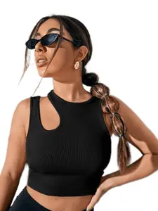 BAESD Round Neck Sleeveless Cut Out Fitted Crop Top