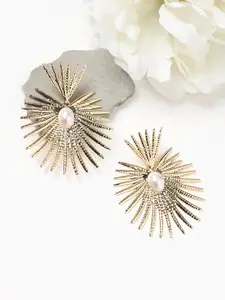 DressBerry Gold-Plated Beaded Contemporary Studs Earrings