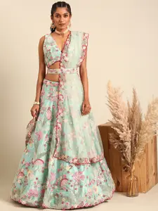 panchhi Embroidered Sequinned Semi-Stitched Lehenga & Unstitched Blouse With Dupatta