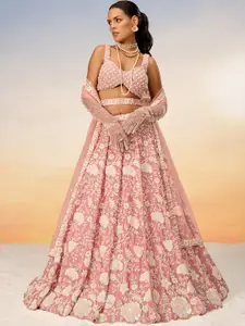 panchhi Embroidered Sequinned Semi-Stitched Lehenga & Unstitched Blouse With Dupatta