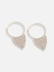 DressBerry Silver-Plated Stone-Studded Contemporary Hoop Earrings