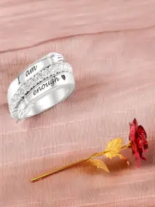 UNIVERSITY TRENDZ Rhodium-Plated CZ-Studded Finger Ring