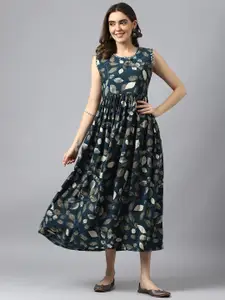 Ishin Floral Printed Fit & Flare Midi Ethnic Dress