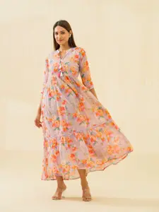 Ishin Floral Printed Flared Cotton Maxi Ethnic Dress