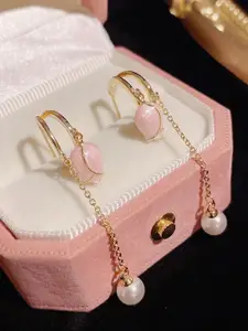 VAGHBHATT Gold-Plated Contemporary Pearl Beaded Drop Earrings