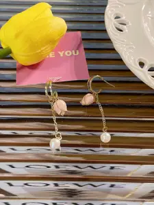 VAGHBHATT Gold Plated Floral Pearl Studded Drop Earrings