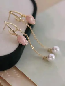 VAGHBHATT Gold-Plated Stainless Steel Beaded Floral Drop Earrings