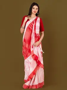 HOUSE OF ARLI Red and Pink Colourblocked Pure Cotton Saree