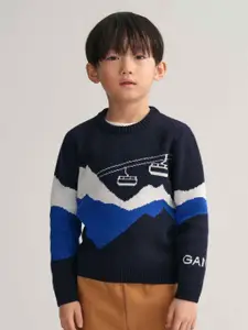 GANT Boys Colourblocked Cotton Pullover Sweaters