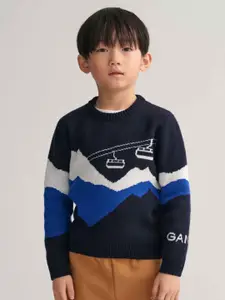 GANT Boys Colourblocked Cotton Pullover Sweaters