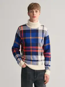 GANT Boys Checked Turtle Neck Cotton Pullover Sweaters