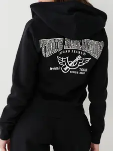 True Religion Typography Printed Hooded Front-Open Sweatshirt
