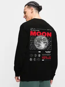 Bewakoof Fly Me to The Moon Graphic Printed Fleece Pullover Sweatshirt
