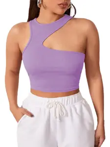BAESD One Shoulder Sleeveless Cut Out Fitted Crop Top