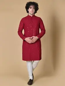 MAAHI FABS Floral Embroidered Sequinned Straight Kurta With Churidar