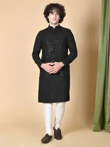 MAAHI FABS Sequin Embroidered Regular Cotton Kurta With Churidar
