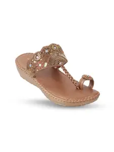WALKWAY by Metro Gold-Toned Embellished Wedge Sandals