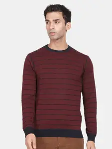 t-base Striped Round Neck Ribbed Hem Reversible Cotton Pullover Sweaters