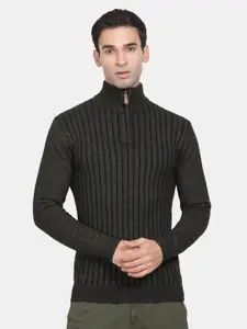 t-base Striped Turtle Neck Acrylic Pullover