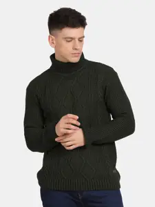 t-base Turtle Neck Cable Knit Acrylic Pullover