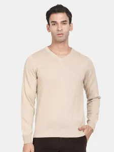 t-base V Neck Long Sleeves Checked Cotton Pullover