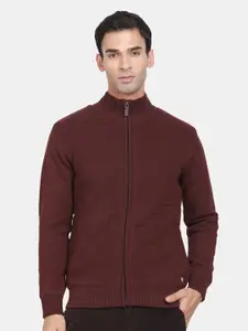 t-base Self Design Mock Collar Ribbed Hem Cotton Pullover Sweaters