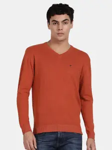 t-base V-Neck Ribbed Hem Cotton Pullover Sweaters