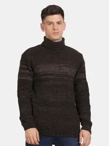 t-base Abstract Self Design Turtle Neck Ribbed Pullover