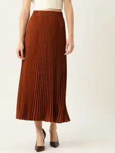 her by invictus Rust Gathered or Pleated Flared Midi Skirt