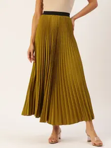 her by invictus Mustard Yellow Gathered or Pleated Maxi Flared Skirt