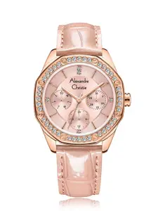 Alexandre Christie Women Embellished & Leather Textured Straps Analogue Watch 2B17BFLRGPN
