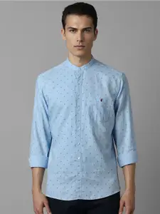 Louis Philippe Sport Slim Fit Micro Ditsy Printed Band Collar Casual Shirt