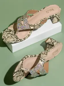 Inc 5 Open Toe Printed Embellished Detail Block Heels