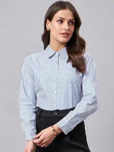 Style Quotient Blue Vertical Stripes Spread Collar Smart Formal Shirt