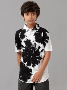 UNDER FOURTEEN ONLY Boys Printed Spread Collar Short Sleeves Cotton Casual Shirt