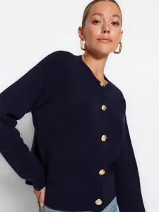 Trendyol Round Neck Long Sleeves Ribbed Cardigan Sweater