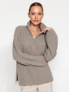 Trendyol Shawl Collar Long Sleeves Striped Pullover Sweater