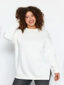 Trendyol Round Neck Long Sleeves Ribbed Longline Pullover Sweatshirt