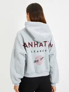 Trendyol Printed Hooded Long Sleeves Crop Pullover Sweatshirt