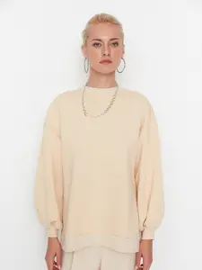 Trendyol Round Neck Long Sleeves Ribbed Longline Pullover Sweatshirt